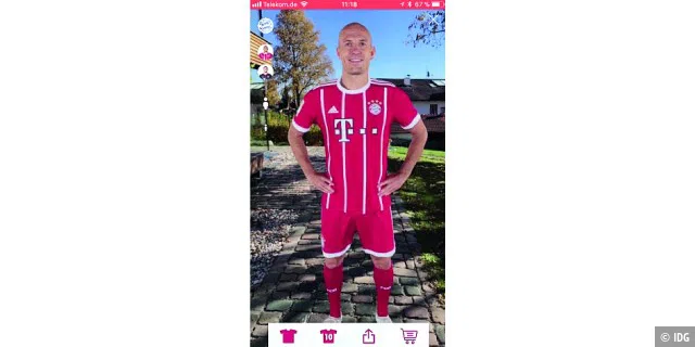 Mithilfe der AR-Funktion der FCB-München-App können Sie sich die Bayern-Stars ins Wohnzimmer holen.