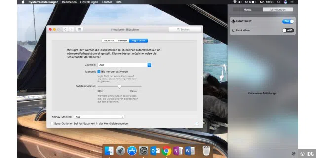 Night Shift erlaubt seit macOS 10.12.4 eine augenschonende Anzeige des Bildschirms.