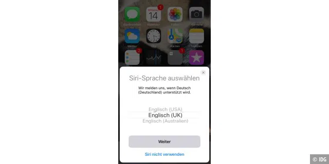 In english, please: Einrichten geht auch auf einem deutschsprachigen iPhone.