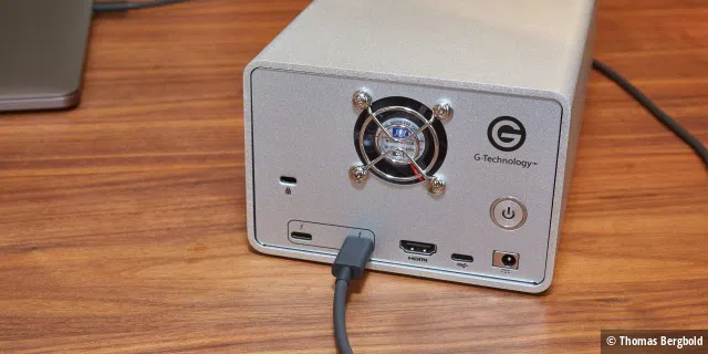Neben zwei Thunderbolt 3 Anschlüssen, verfügt das G-RAID auch über einen USB-C und einen HDMI-Anschluss.