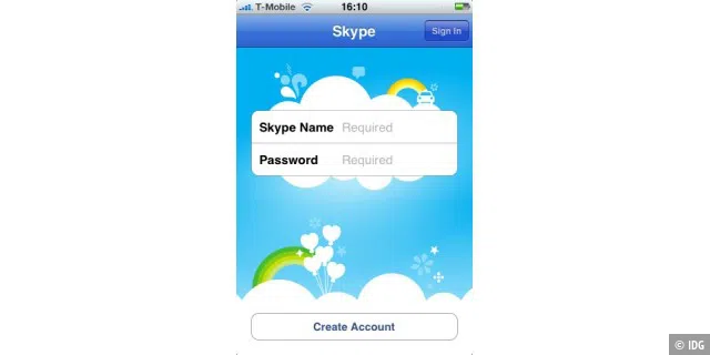 Skype auf dem iPhone anmelden