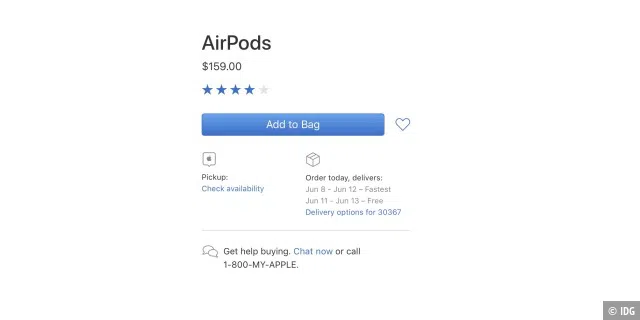 Auch in den USA bekommt man aktuell die Airpods erst in einer Woche.