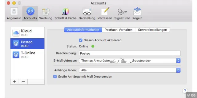 Mail Drop lässt sich außer für iCloud auch bei anderen E-Mail-Konten verwenden, muss aber manuell aktiviert werden.