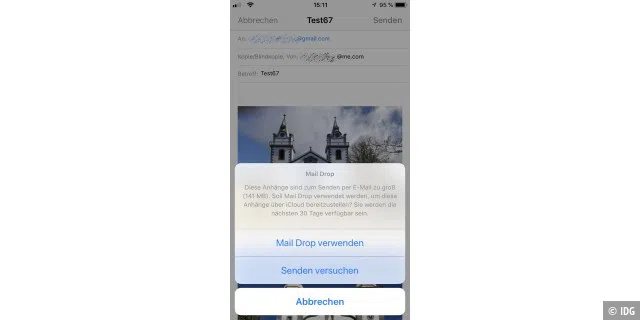 Mail Drop gibt es auch unter iOS, …