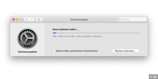 Die Installationsdatei wird von der Systemeinstellung „Softwareupdate“ auf den Mac geladen.