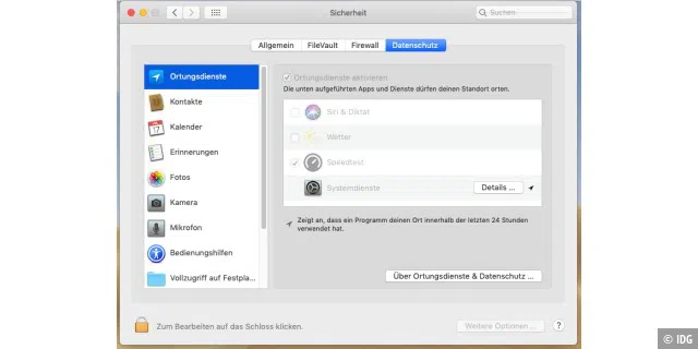 Umschalten zwischen den Sicherheitsoptionen in macOS