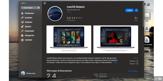 Für das Erstellen einer eigenen ISO-Datei müssen Sie zunächst die Installationsdateien für MacOS Mojave aus dem App-Store herunterladen.