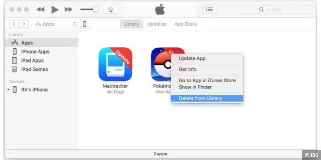 Auch über die iTunes-Bibliothek lassen sich Apps dauerhaft entfernen