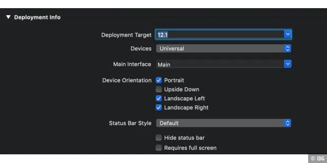 Um die Auswirkungen der ABI-Stabilität zu testen stellt man in Xcode 10.2 das Deployment-Target auf iOS 12.1.