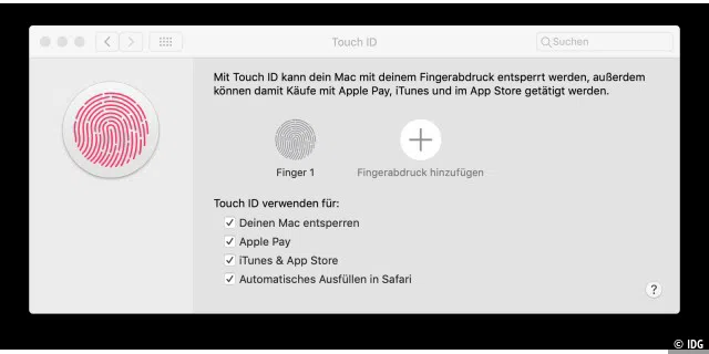 Am Macbook Air Retina oder Macbook Pro mit Touch Bar sind die Einstellungen zu Touch ID jeweils in den Systemeinstellungen zu finden.