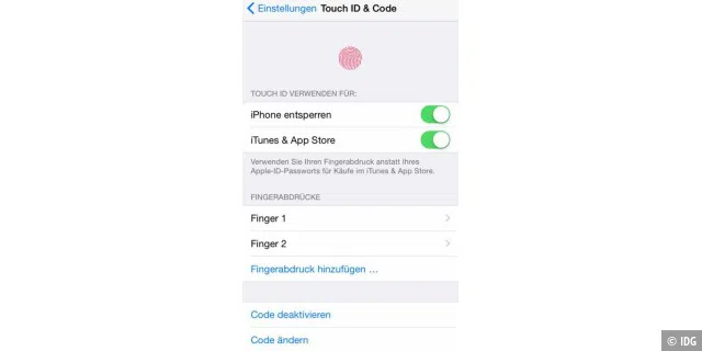 Über die Funktion „Fingerabdruck hinzufügen“ ist es unter iOS und macOS, sofern das Macbook über Touch ID verfügt, möglich die Abdrücke weiterer Finger einzulesen.