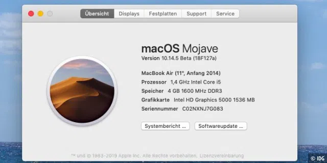 Anzeigen der installierten macOS-Version und starten von Systemupdates.