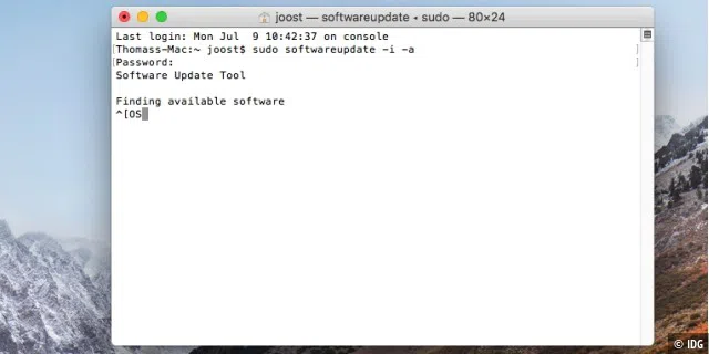Updates für macOS im Terminal installieren.