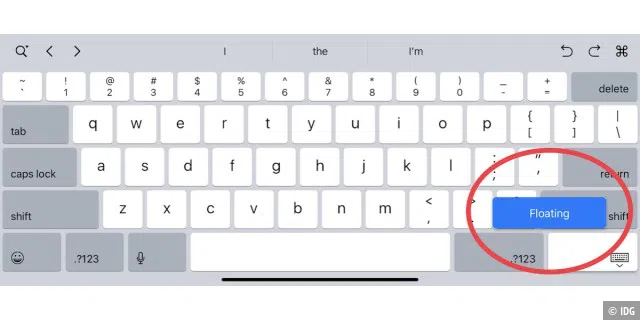 Schwebende Tastatur auf dem iPad lässt sich auch über das Tastatur-Symbol einstellen.