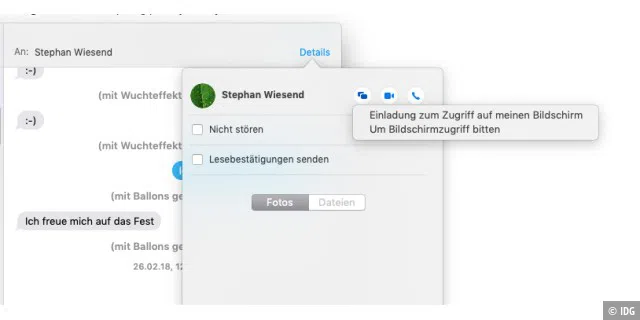 Per Chat kann man seinen Mac-Bildschirm freigeben.