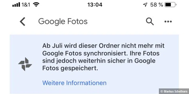 Dieser Hinweis erscheint in der Smartphone-App Google Photos