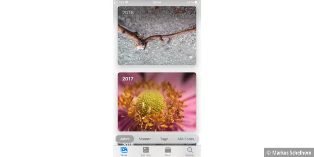 Fotos für iOS kann nun die Bilder nach JAhren, Monaten und Tagen sortiert präsentieren.