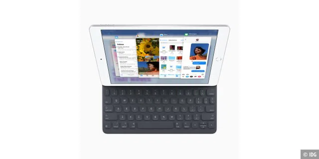 Für 180 Euro kann man das iPad 7 mit der Smart-Tastatur ergänzen, die unterwegs gleichzeitig auch als Schutz des Displays fungiert.
