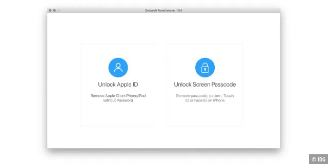 Beim Programmstart kann man zwischen zwei Funktionen wählen, das iPhone muss per USB mit dem Mac verbunden sein.