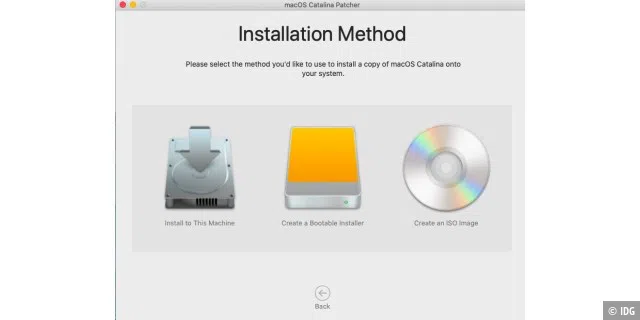 Auswählen der Installationsmethode für macOS Catalina.