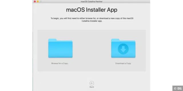 Auswählen der Installationsdateien für die Aktualisierung zu macOS Catalina.