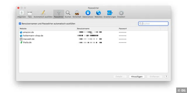 Auf dem Mac verwaltet man die Passwörter in den Einstellungen von Safari.