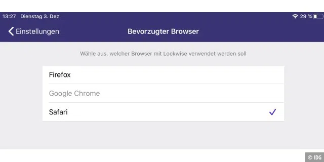 Die App Firefox Lockwise arbeitet auch mit Safari oder Chrome zusammen.