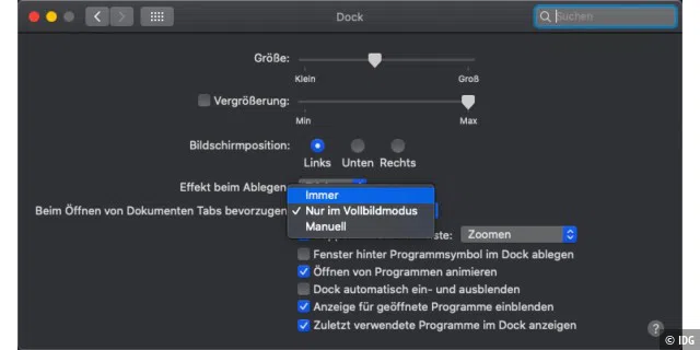Viele Programme öffnen Fenster in Tabs, wenn man dies in der Systemeinstellung „Dock“ aktiviert.