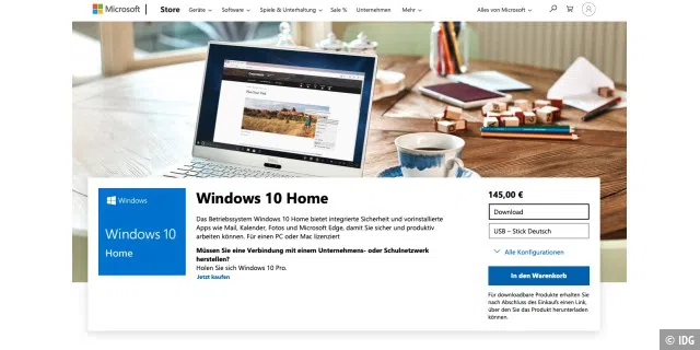 Für 145 Euro erhält man Windows 10 Home