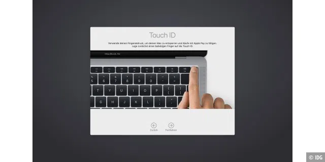 Zur Einrichtung eines Macbooks gehört auch die Speicherung eines Fingerabdrucks für Touch ID.