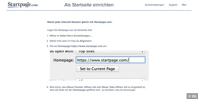 Andere Suchseiten wie Startpage und Qwant kann man auf dem Mac nur als Startseite einrichten.