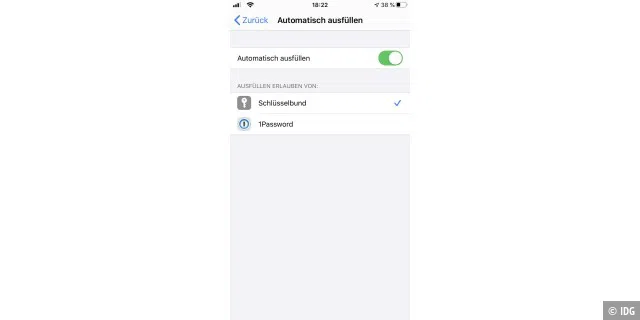 Der Schlüsselbund muss auf dem iPhone für das automatische Ausfüllen aktiviert sein, damit Safari die Passwörter verwenden kann.