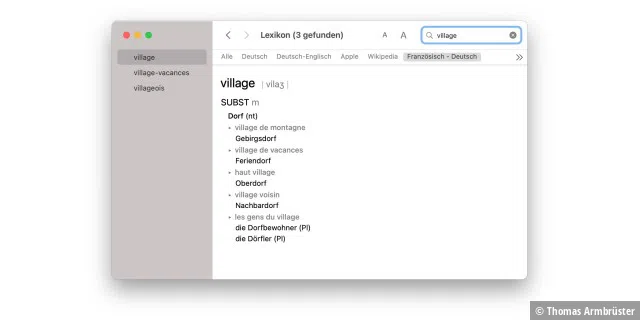 Apple liefert jetzt ein Deutsch-Französisches Wörterbuch mit.