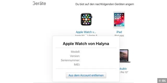Apple Watch auf der Apple-ID-Seite