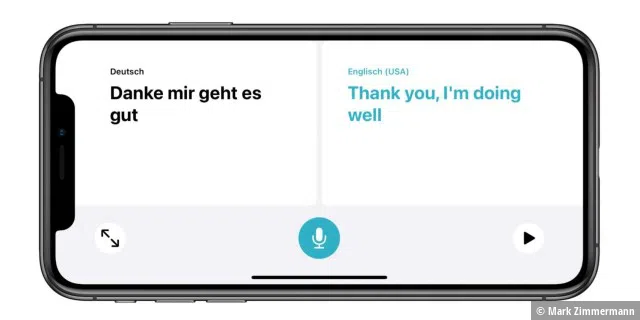 iOS Translate: In der Konversationsansicht wird gesprochenes Wort direkt übersetzt und im Audioformat wiedergegeben.