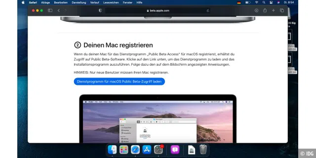 Den eigenen Mac für die Installation von macOS Big Sur registrieren.