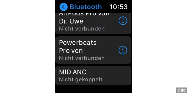 „Fremde“ Bluetooth-Kopfhörer müssen mit der Apple Watch gekoppelt werden. Airpods sind das automatisch