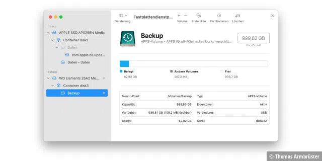 Unter macOS Big Sur formatiert Time Machine neu ausgewählte Backup-Medien automatisch im Format APFS.