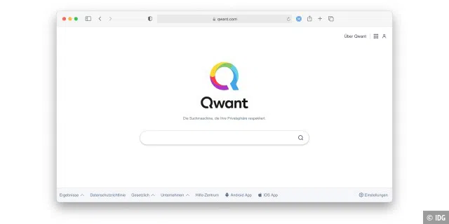 Bisher lassen sich weitere Suchmaschinen wie Qwant in Safari nicht als Standardsuchmaschine konfigurieren, sondern nur als Suchseite.