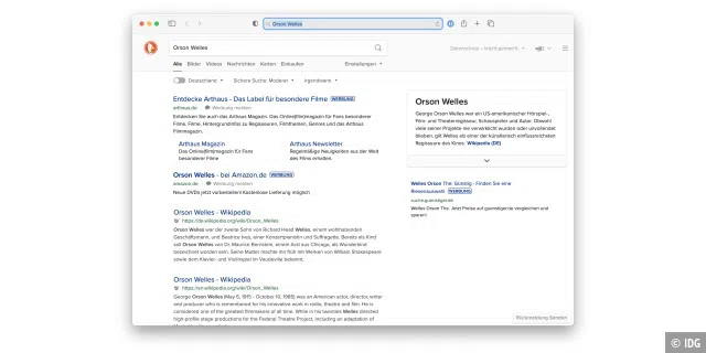 Die Suchergebnisse und die Werbung auf der Suchseite von DuckDuckGo stammen zum großen Teil von Bing.