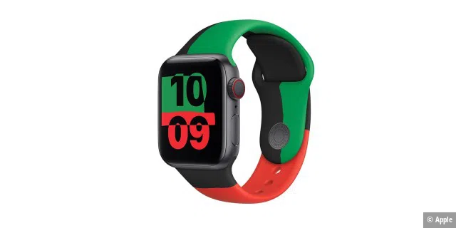 Die Apple Watch mit Armband und Ziffernblatt im Unity-Design.