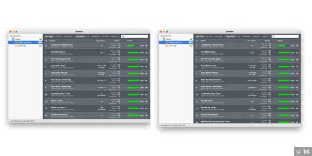 Beim Macbook Air mit Apple Chip (rechts) sind keine Auffälligkeiten bei den Lese- und Schreibwerten im Vergleich zum Intel-Macbook Air zu erkennen (links).