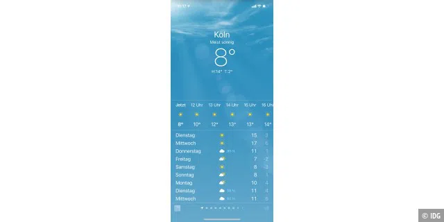 Für die Anzeige der Außentemperatur ohne Messgerät reicht die Wetter-App auf dem iPhone
