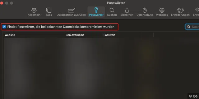 Safari erkennt, ob Ihre Passwörter von einem Internet-Leak betroffen sind.