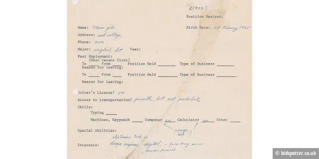 Steve Jobs Bewerbung von 1973