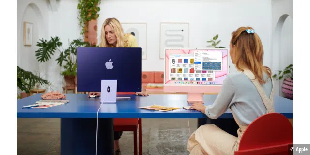 Das markante Kinn des iMac lässt Apple bestehen, von vorn ist er aber nicht mehr sofort als Apple-Produkt erkennbar, das Apfel-Logo fehlt.