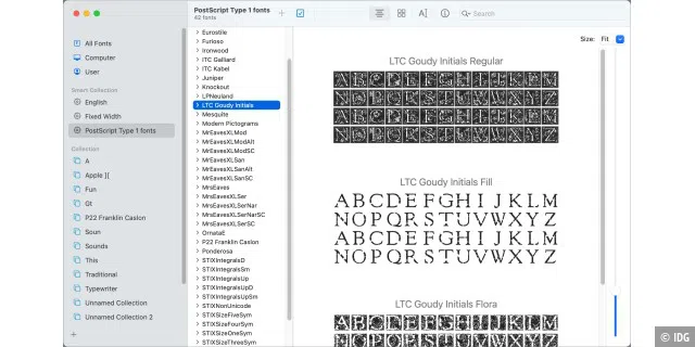 Mit einer intelligenten Sammlung in Schriftsammlung können Sie alle aktiven Type-1-Schriften auf Ihrem Mac sammeln, im Gegensatz zu denen, die nur auf Ihren Laufwerken vorhanden sind.
