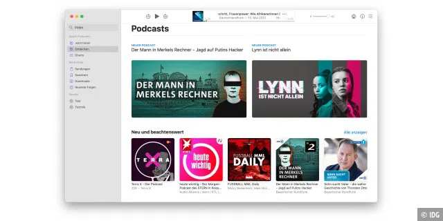 Nach einem Klick auf „Entdecken“ landet man im Podcasts-Store mit den Empfehlungen von Apple.
