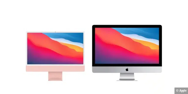 Der nächste große iMac wird nicht wie das aktuelle 27-Zoll-Modell (rechts), sondern eher wie der 24-Zoll-iMac (links) aussehen.