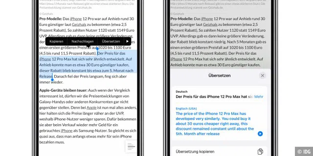 Mit iOS 15 können Sie jeden Text direkt übersetzen zu lassen.